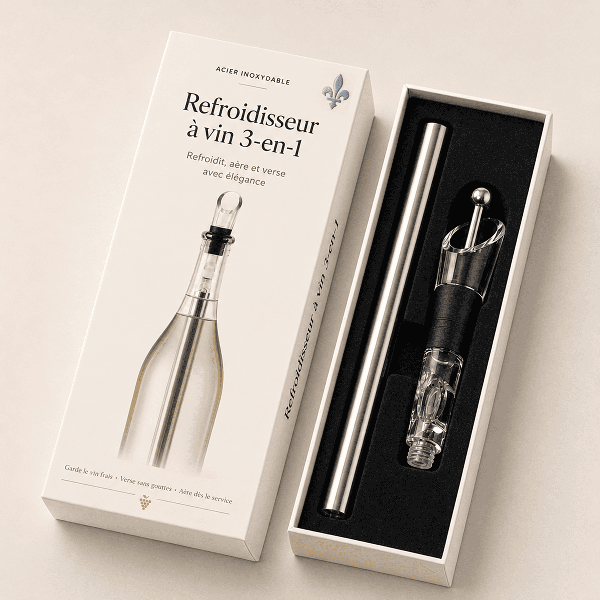 Rafraîchisseur à Vin 3-en-1 | Vin frais & service sans gouttes